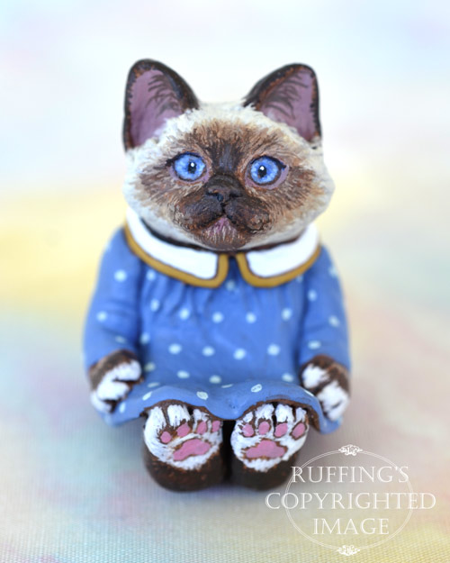 Dina, miniature Birman cat art doll, handmade original, one-of-a-kind kitten by artist Max Bailey