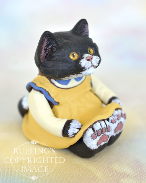 Domino, miniature black-and-white tuxedo cat art doll, handmade original, one-of-a-kind kitten by artist Max Bailey
