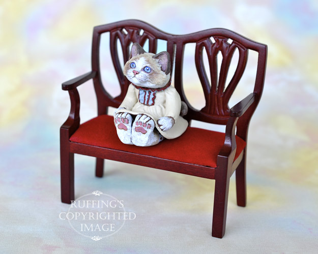 Doreen, miniature Bi-color Ragdoll cat art doll, handmade original, one-of-a-kind kitten by artist Max Bailey