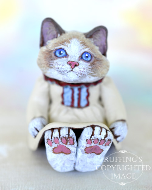 Doreen, miniature Bi-color Ragdoll cat art doll, handmade original, one-of-a-kind kitten by artist Max Bailey