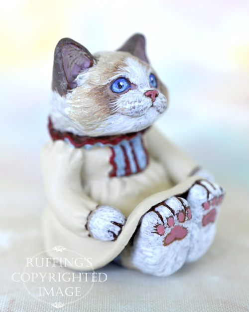 Doreen, miniature Bi-color Ragdoll cat art doll, handmade original, one-of-a-kind kitten by artist Max Bailey