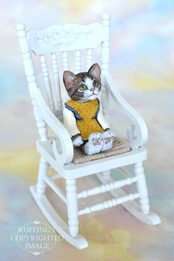 Doreen, miniature tabby-and-white cat art doll, handmade original, one-of-a-kind kitten by artist Max Bailey