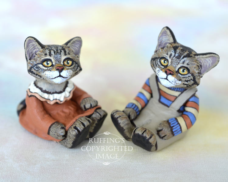 Eddie and Ethel, miniature Maine Coon cat art dolls, handmade original, one-of-a-kind kittens by artist Max Bailey