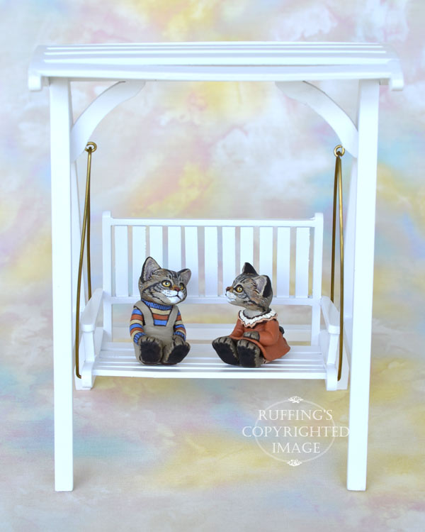 Eddie and Ethel, miniature Maine Coon cat art dolls, handmade original, one-of-a-kind kittens by artist Max Bailey