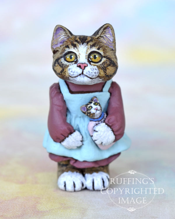 Ellie, miniature tabby cat art doll, handmade original, one-of-a-kind kitten by artist Max Bailey