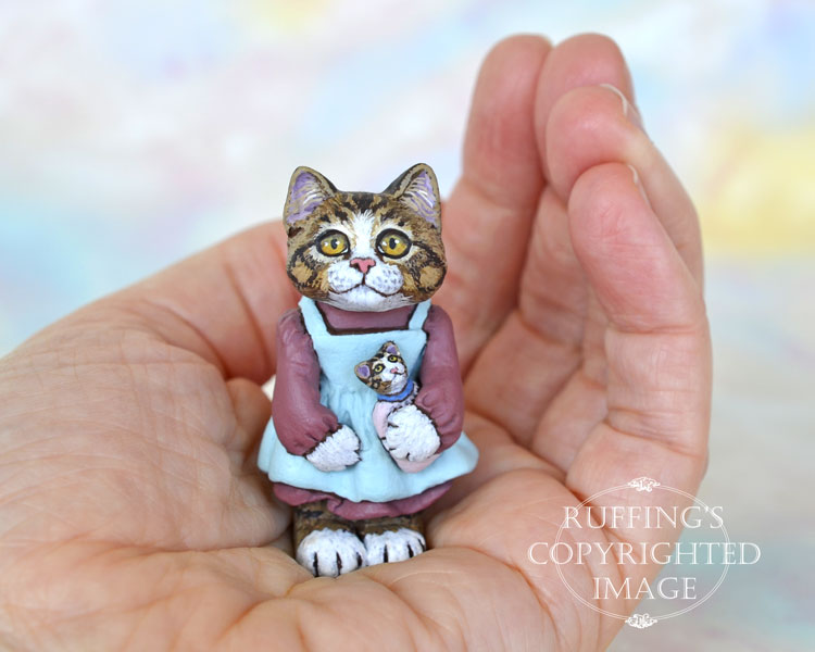 Ellie, miniature tabby cat art doll, handmade original, one-of-a-kind kitten by artist Max Bailey