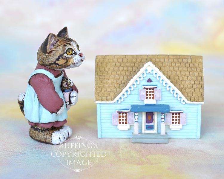 Ellie, miniature tabby cat art doll, handmade original, one-of-a-kind kitten by artist Max Bailey