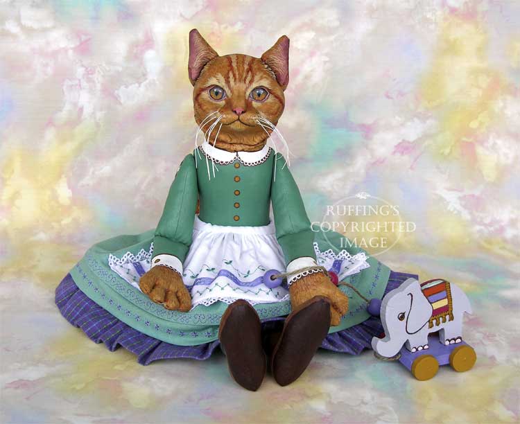 Emily and Edwin, Original One-of-a-kind Ginger Tabby Cat and Elephant Folk Art Dolls by Max Bailey and Elizabeth Ruffing