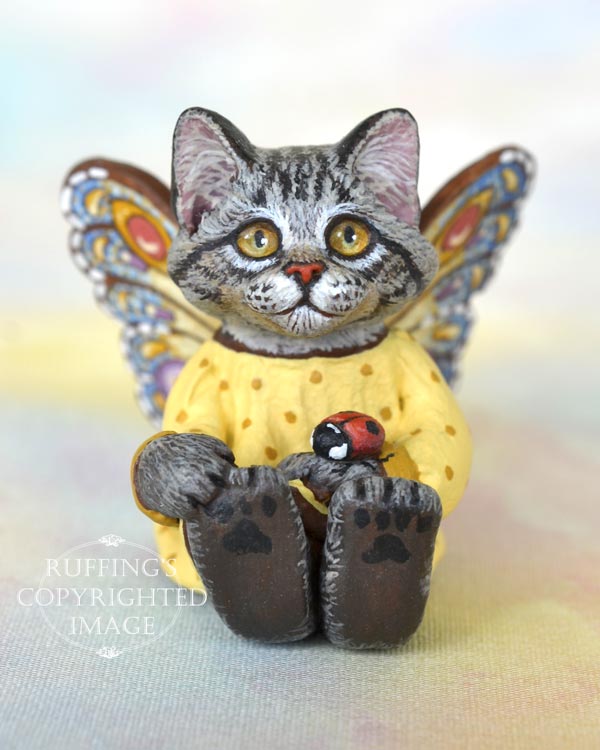 Corinne, miniature tabby cat art doll, handmade original, one-of-a-kind kitten by artist Max Bailey