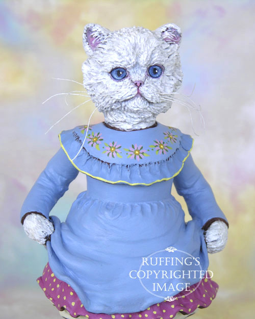 Floradora, Original One-of-a-kind White Persian Kitten Folk Art Cat Doll Figurine by Max Bailey