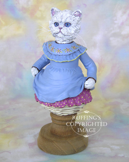 Floradora, Original One-of-a-kind White Persian Folk Art Cat Doll Figurine by Max Bailey