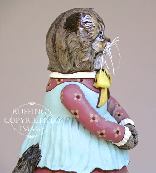 Fluffy, Original One-of-a-kind Persian Tabby Kitten Folk Art Doll Figurine by Max Bailey