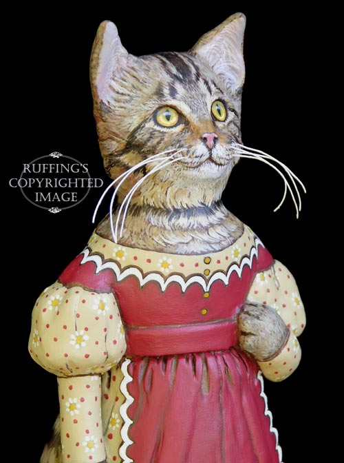 Frannie, Original One-of-a-kind Tabby Cat with a Balloon Folk Art Doll Figurine by Max Bailey