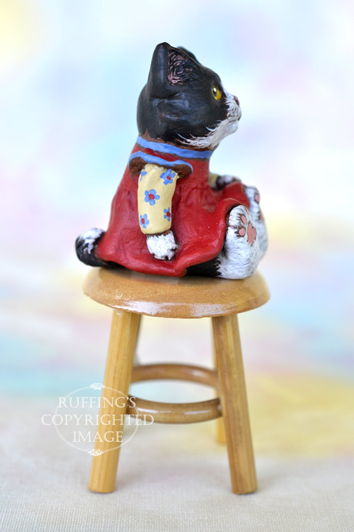 Frannie, Original One-of-a-kind Dollhouse-sized Black-and-white Tuxedo Kitten by Max Bailey