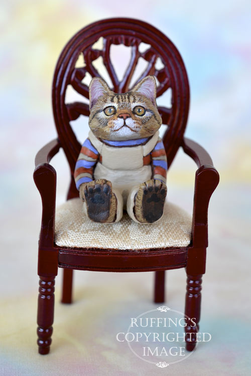 Freddie, miniature tabby Maine Coon cat art doll, handmade original, one-of-a-kind kitten by artist Max Bailey