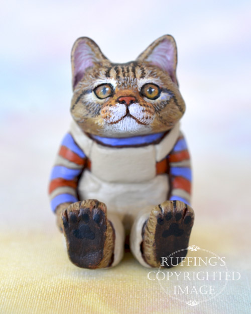 Freddie, miniature tabby Maine Coon cat art doll, handmade original, one-of-a-kind kitten by artist Max Bailey