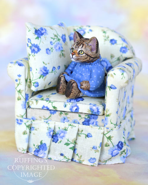 Fritzie, miniature tabby cat art doll, handmade original, one-of-a-kind kitten by artist Max Bailey