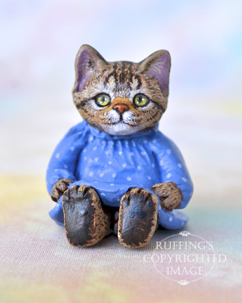 Fritzie, miniature tabby cat art doll, handmade original, one-of-a-kind kitten by artist Max Bailey