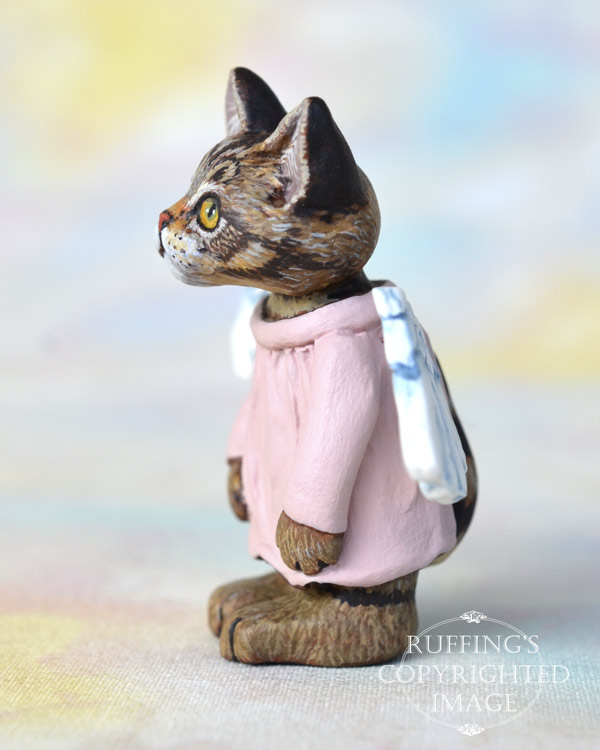 Genevieve, miniature angel tabby Maine Coon cat art doll, handmade original, one-of-a-kind kitten by artist Max Bailey