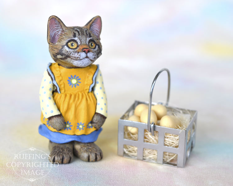 Geraldine, miniature tabby Maine Coon cat art doll, handmade original, one- of-a-kind kitten by artist Max Bailey - Ruffing's Artist Dolls and Toys