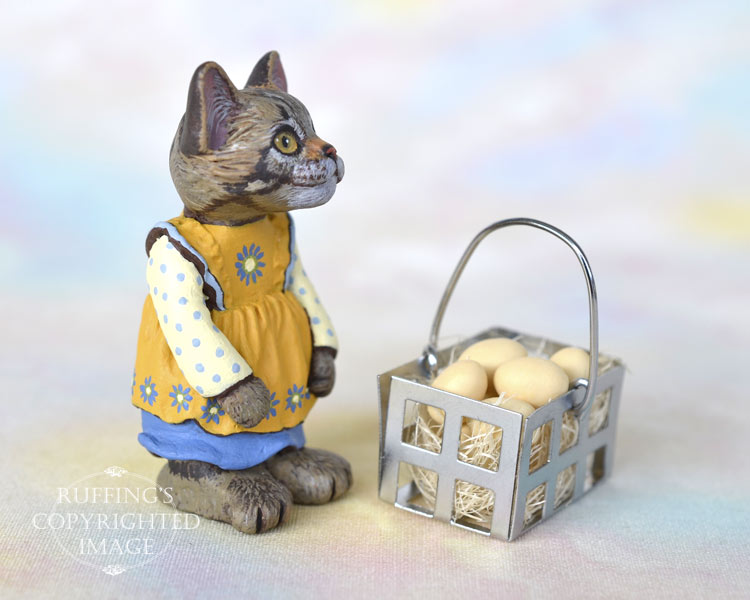 Geraldine, miniature tabby Maine Coon cat art doll, handmade original, one-of-a-kind kitten by artist Max Bailey