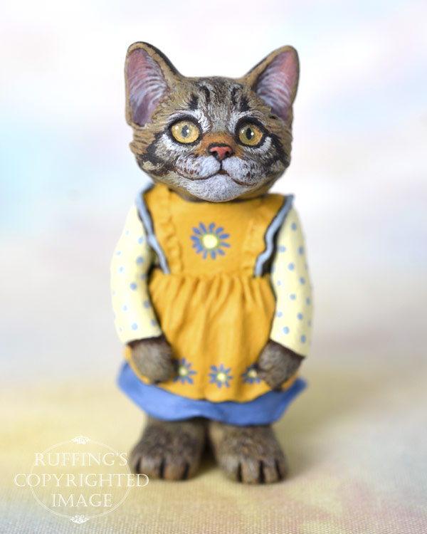 Geraldine, miniature tabby Maine Coon cat art doll, handmade original, one-of-a-kind kitten by artist Max Bailey