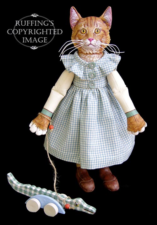 Ginger and George, Original One-of-a-kind Tabby Cat Folk Art Dolls by Max Bailey