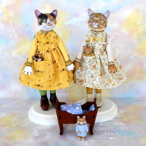 Haley, Boo, Ginnie, Gracie, and Georgia, Original One-of-a-kind Cat and Kitten Art Dolls by Max Bailey