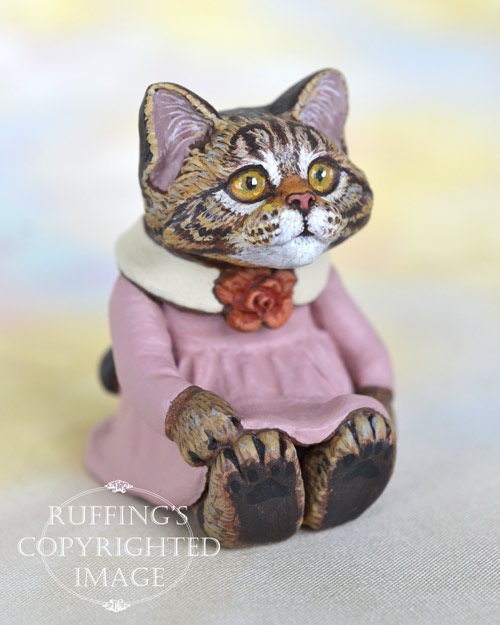 Gloria, miniature Maine Coon tabby cat art doll, handmade original, one-of-a-kind kitten by artist Max Bailey