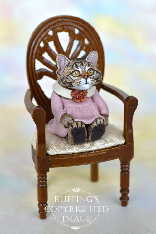 Gloria, miniature Maine Coon tabby cat art doll, handmade original, one-of-a-kind kitten by artist Max Bailey