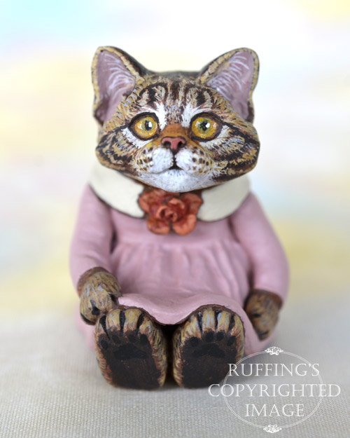 Gloria, miniature Maine Coon tabby cat art doll, handmade original, one-of-a-kind kitten by artist Max Bailey