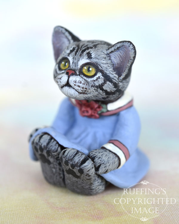 Gracie, miniature American Shorthair cat art doll, handmade original, one-of-a-kind kitten by artist Max Bailey
