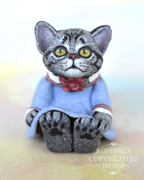 Gracie, miniature American Shorthair cat art doll, handmade original, one-of-a-kind kitten by artist Max Bailey