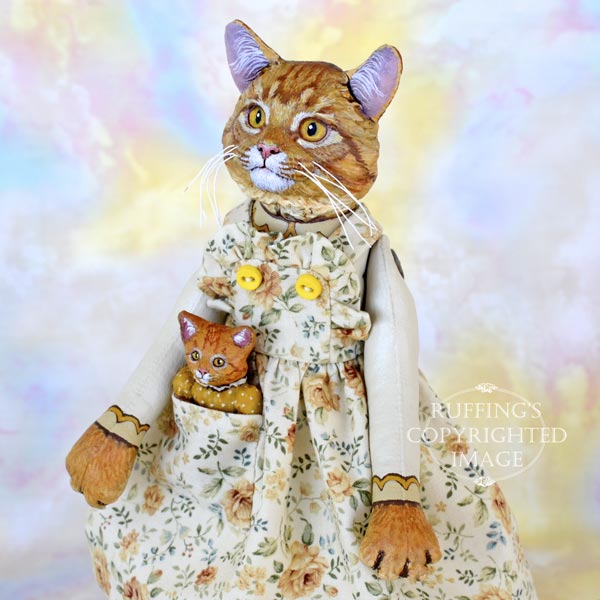 Gracie and Georgia, Original One-of-a-kind Ginger Tabby Cat and Kitten Art Dolls by Max Bailey