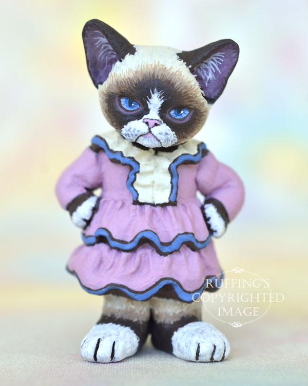 Gracious, miniature crabby Ragdoll mix cat art doll, handmade original, one-of-a-kind kitten by artist Max Bailey
