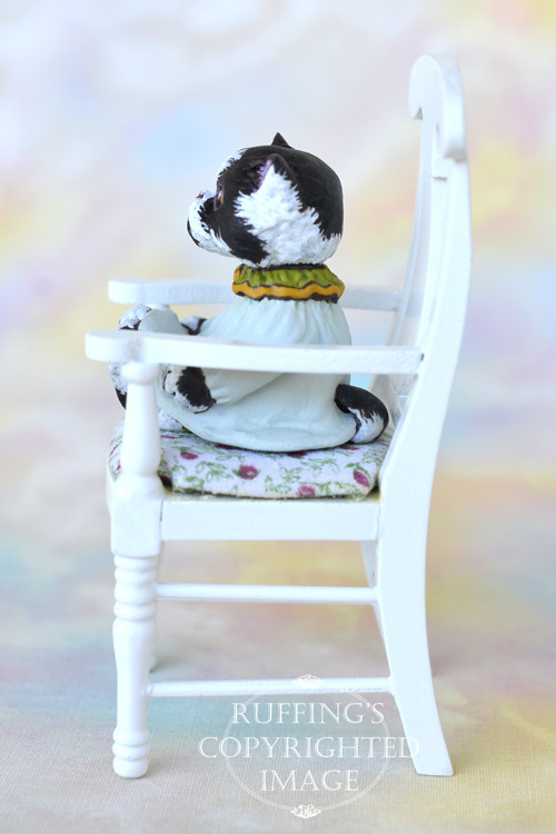 Gretchen, miniature black and white bi-color Persian cat art doll, handmade original, one-of-a-kind kitten by artist Max Bailey