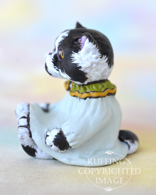 Gretchen, miniature black and white bi-color Persian cat art doll, handmade original, one-of-a-kind kitten by artist Max Bailey