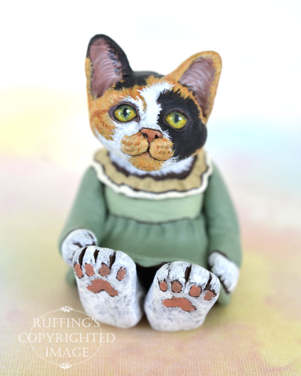 Gypsy, miniature calico cat art doll, handmade original, one-of-a-kind kitten by artist Max Bailey