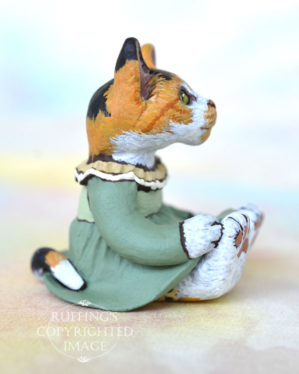 Gypsy, miniature calico cat art doll, handmade original, one-of-a-kind kitten by artist Max Bailey