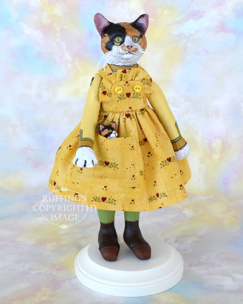 Haley and Boo, Original One-of-a-kind Calico Cat and Kitten Art Dolls by Max Bailey