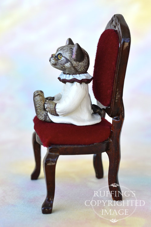 Hannah, miniature American Shorthair silver tabby cat art doll, handmade original, one-of-a-kind kitten by artist Max Bailey