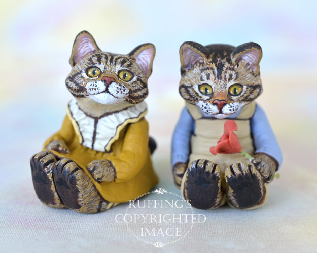 Harold and Hildie, miniature tabby Maine Coon cat art dolls, handmade original, one-of-a-kind kittens by artist Max Bailey