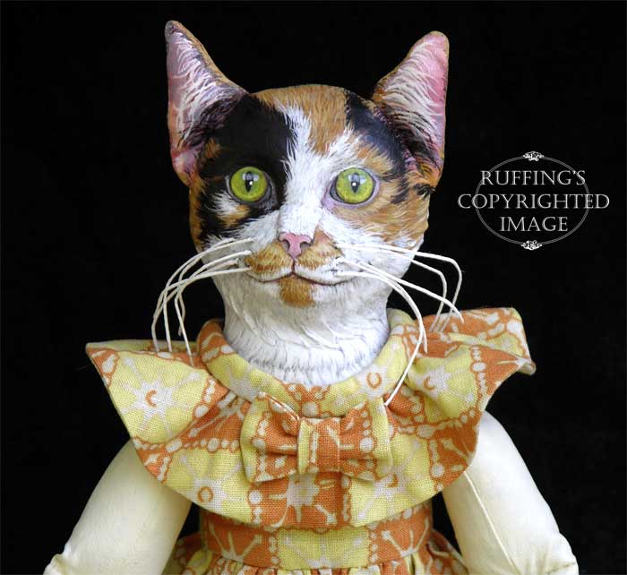 Hedda and Hopper, Original One-of-a-kind Calico Cat with a White Rabbit Art Doll by Max Bailey