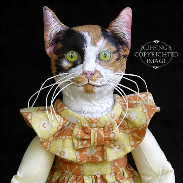 Hedda and Hopper, Original One-of-a-kind Calico Cat with a White Rabbit Art Doll by Max Bailey