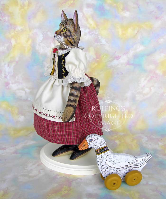 Heidi and Helga, Original One-of-a-kind Folk Art Tabby Cat Doll and Hand-painted Goose by Max Bailey and Elizabeth Ruffing