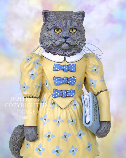 Hyacinth the Blue Persian Cat, Original One-of-a-kind Folk Art Doll Figurine by Max Bailey