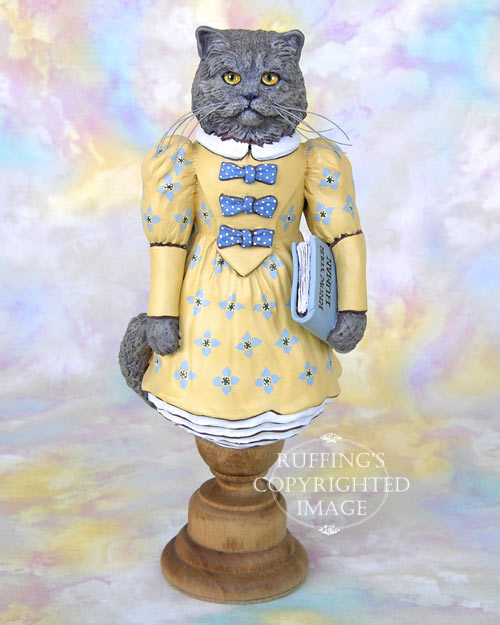 Hyacinth the Blue Persian Cat, Original One-of-a-kind Folk Art Doll Figurine by Max Bailey