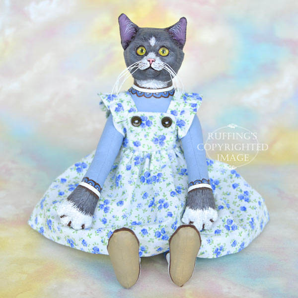 Ida, Original One-of-a-kind Gray-and-white Cat Art Doll by Max Bailey