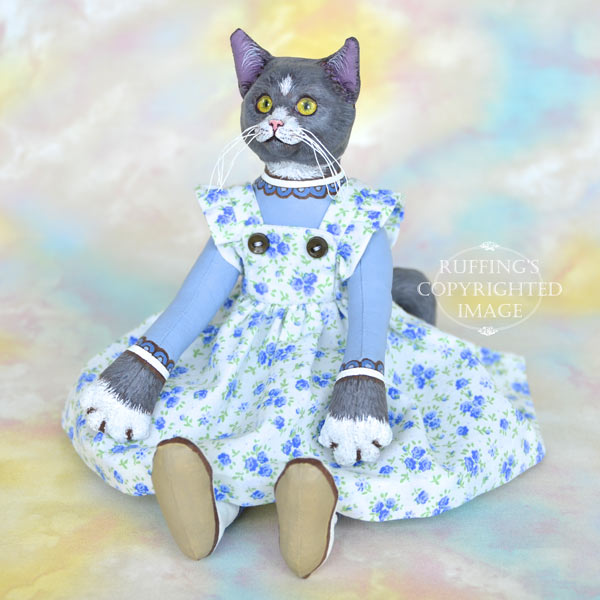 Ida, Original One-of-a-kind Gray-and-white Cat Art Doll by Max Bailey