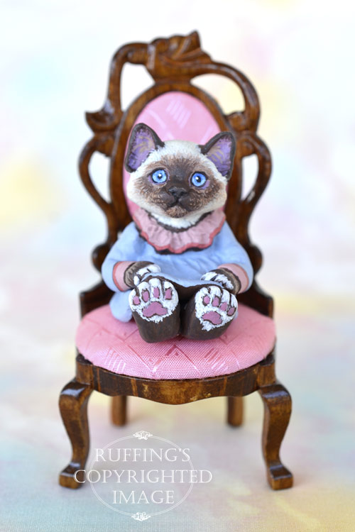 India, miniature Birman cat art doll, handmade original, one-of-a-kind kitten by artist Max Bailey